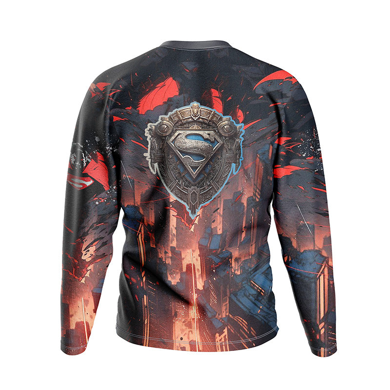 Man of Steel Unleashed: Superman 'Crimson Vengeance' All-Over Sublimation Long-Sleeve Unisex T-Shirt | DC Comics Dynamic Artwear