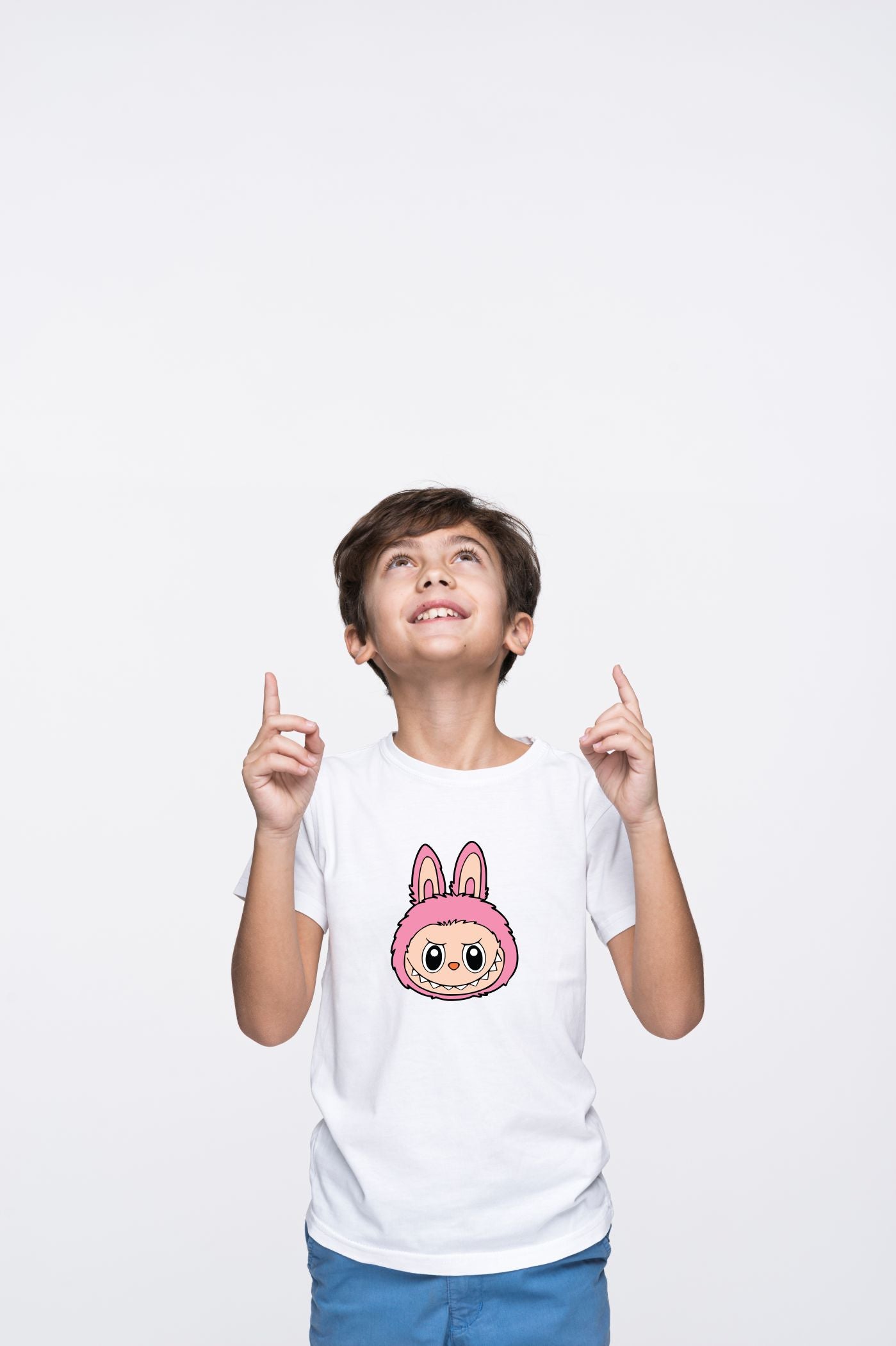 Cute Labubu Pink Bunny Face Cotton Tee for Kids
