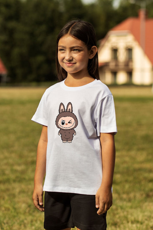 Labubu Brown Bunny Winking Standing Character Cotton T-Shirt for Kids