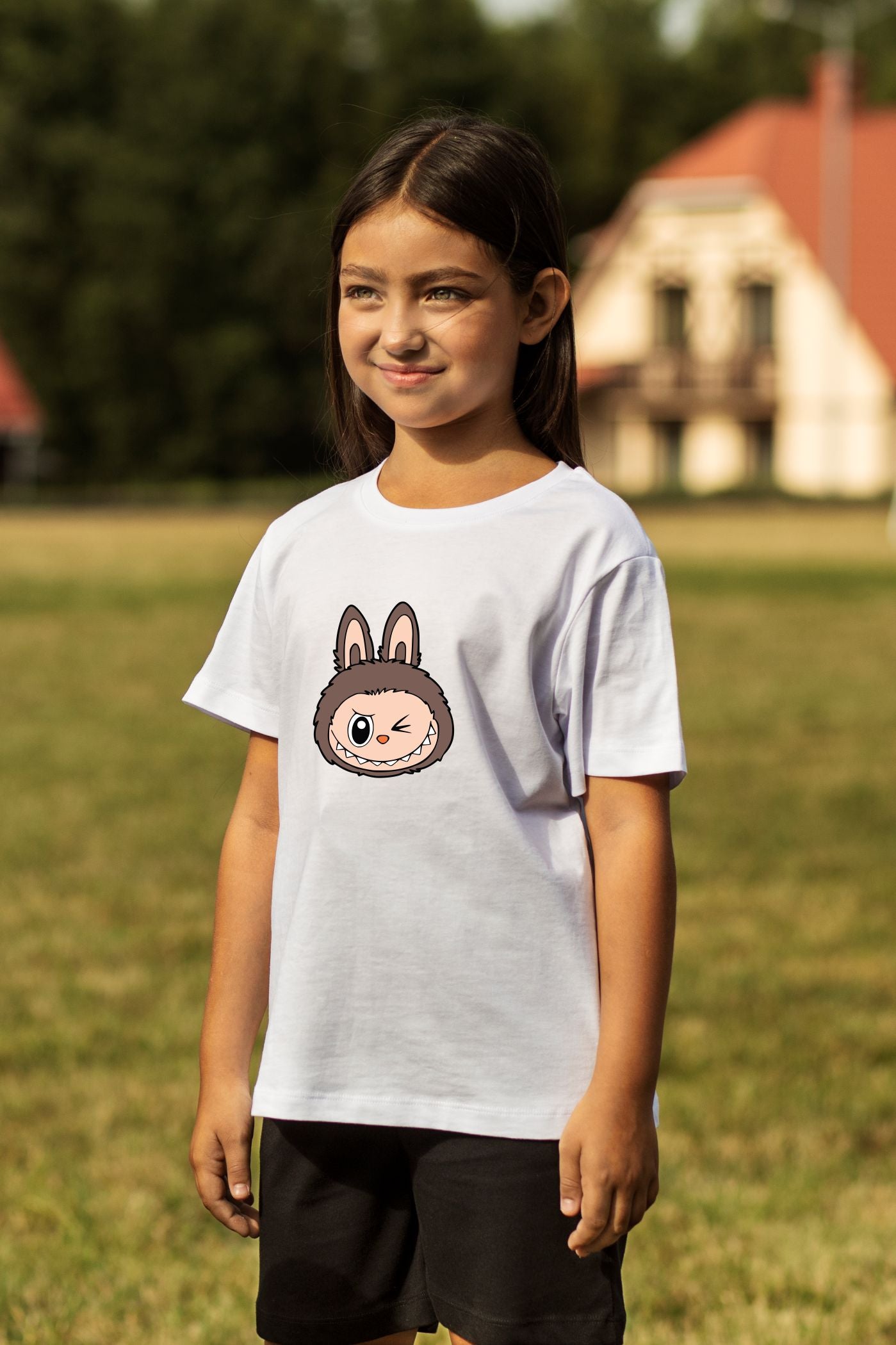 Adorable Labubu Brown Bunny Winking Face Kids’ Cotton Tee