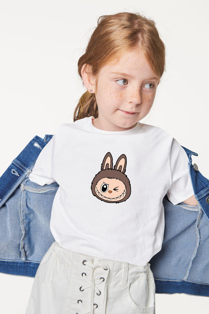 Adorable Labubu Brown Bunny Winking Face Kids’ Cotton Tee