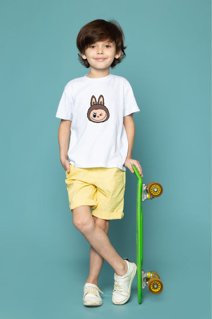 Adorable Labubu Brown Bunny Winking Face Kids’ Cotton Tee