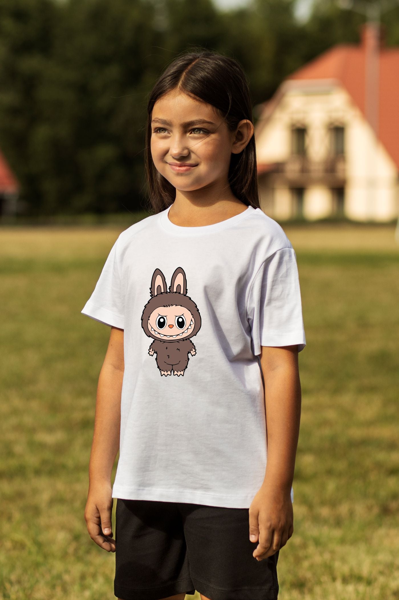Labubu Brown Bunny Standing Character Cotton T-Shirt for Kids