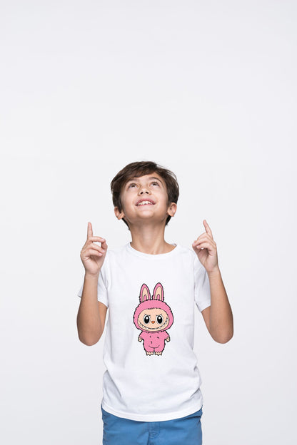 Adorable Labubu Pink Bunny Standing Character Cotton T-Shirt for Kids