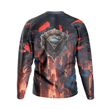 Man of Steel Unleashed: Superman 'Crimson Vengeance' All-Over Sublimation Long-Sleeve Unisex T-Shirt | DC Comics Dynamic Artwear