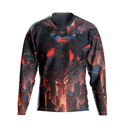 Man of Steel Unleashed: Superman 'Crimson Vengeance' All-Over Sublimation Long-Sleeve Unisex T-Shirt | DC Comics Dynamic Artwear