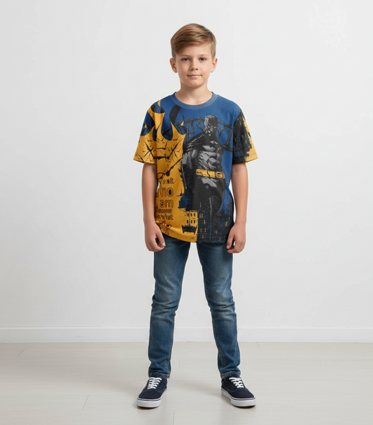 Kids Batman Hero Guardian All-Over Sublimation T-Shirt – Premium Soft Fabric & Bold Comic Design