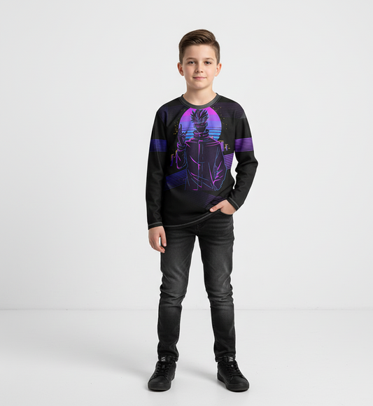 Limitless Vibe: Gojo Satoru Synthwave Long-Sleeve T-Shirt | Jujutsu Kaisen 80s Retrowave Apparel