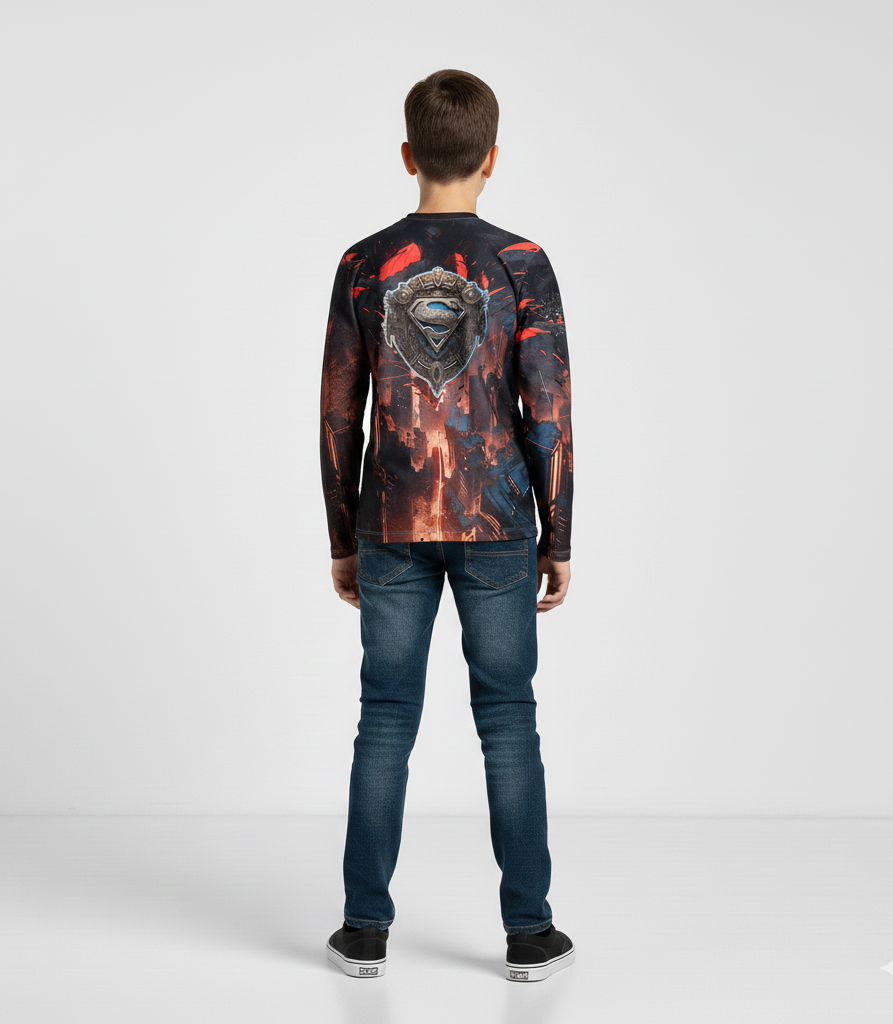 Man of Steel Unleashed: Superman 'Crimson Vengeance' All-Over Sublimation Long-Sleeve Unisex T-Shirt | DC Comics Dynamic Artwear