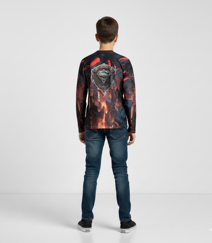 Man of Steel Unleashed: Superman 'Crimson Vengeance' All-Over Sublimation Long-Sleeve Unisex T-Shirt | DC Comics Dynamic Artwear